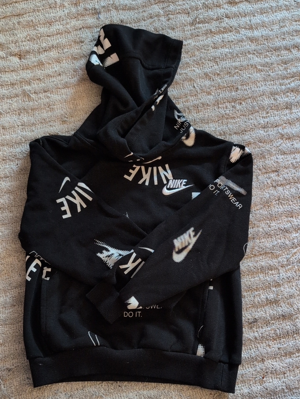 Nike Men's Black Hoodie with White Logo All-Over Print
